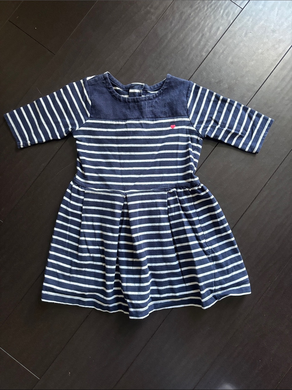Carter's Navy & White Striped Knit Dress with Pink Heart